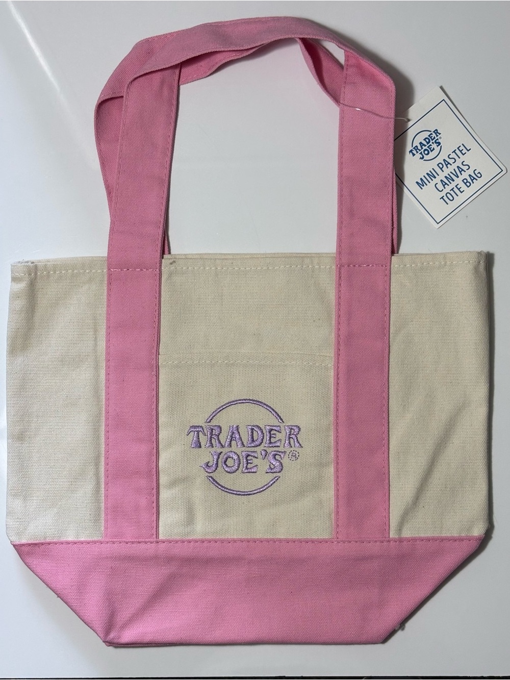 Trader Joe's Pink & Cream Canvas Tote